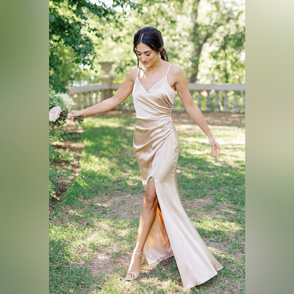 Revelry Rory - Soft Champagne Satin Bridesmaids Dress - Petite Sz4